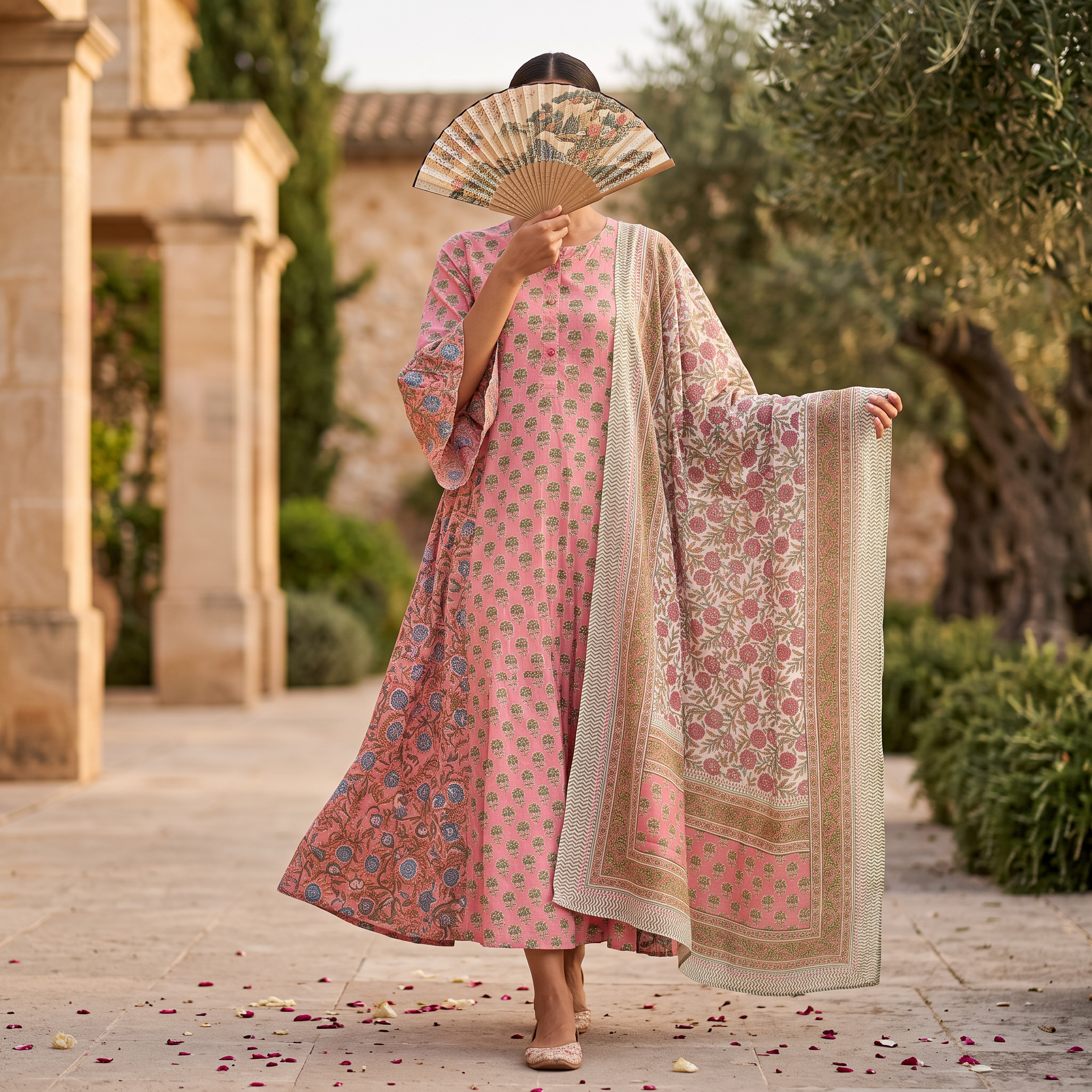S-M Marry Printed Cotton Dress 57" Long Jalabiya With Sheila TN 375