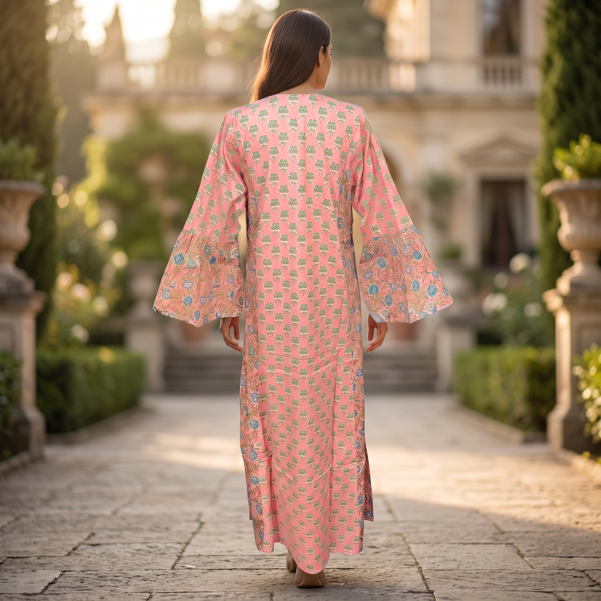 S-M Marry Printed Cotton Dress 57" Long Jalabiya With Sheila TN 375