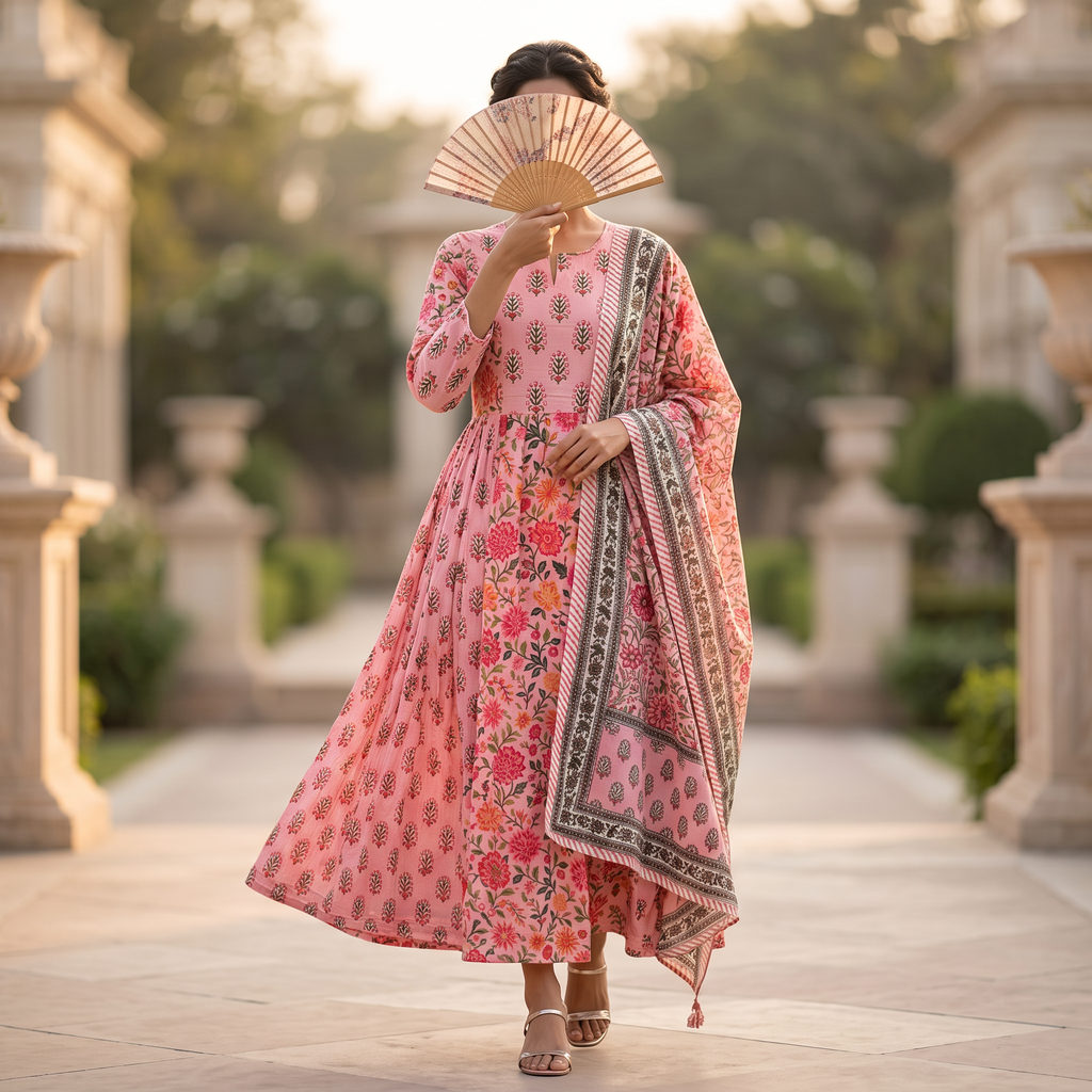 S-M Heba Printed Cotton Dress 57" Long Jalabiya With Sheila TN 377