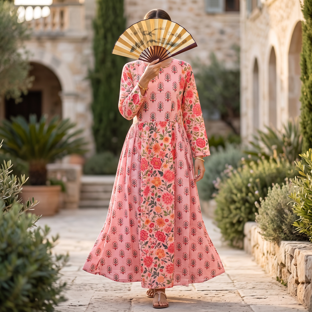 S-M Heba Printed Cotton Dress 57" Long Jalabiya With Sheila TN 377