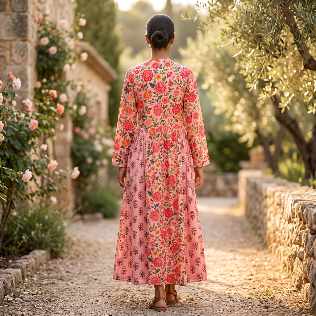 S-M Heba Printed Cotton Dress 57" Long Jalabiya With Sheila TN 377