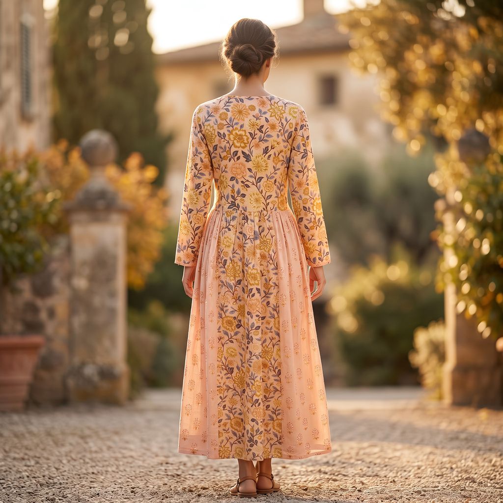 S-M Heba Printed Cotton Dress 57" Long Jalabiya With Sheila TN 378