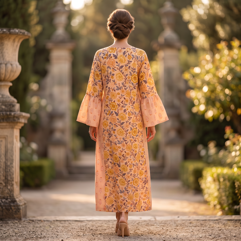 L-XL Marry Printed Cotton Dress 57" Long Jalabiya With Sheila TN 379