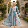 L-XL Heba Printed Cotton Dress 57" Long Jalabiya With Sheila TN 380