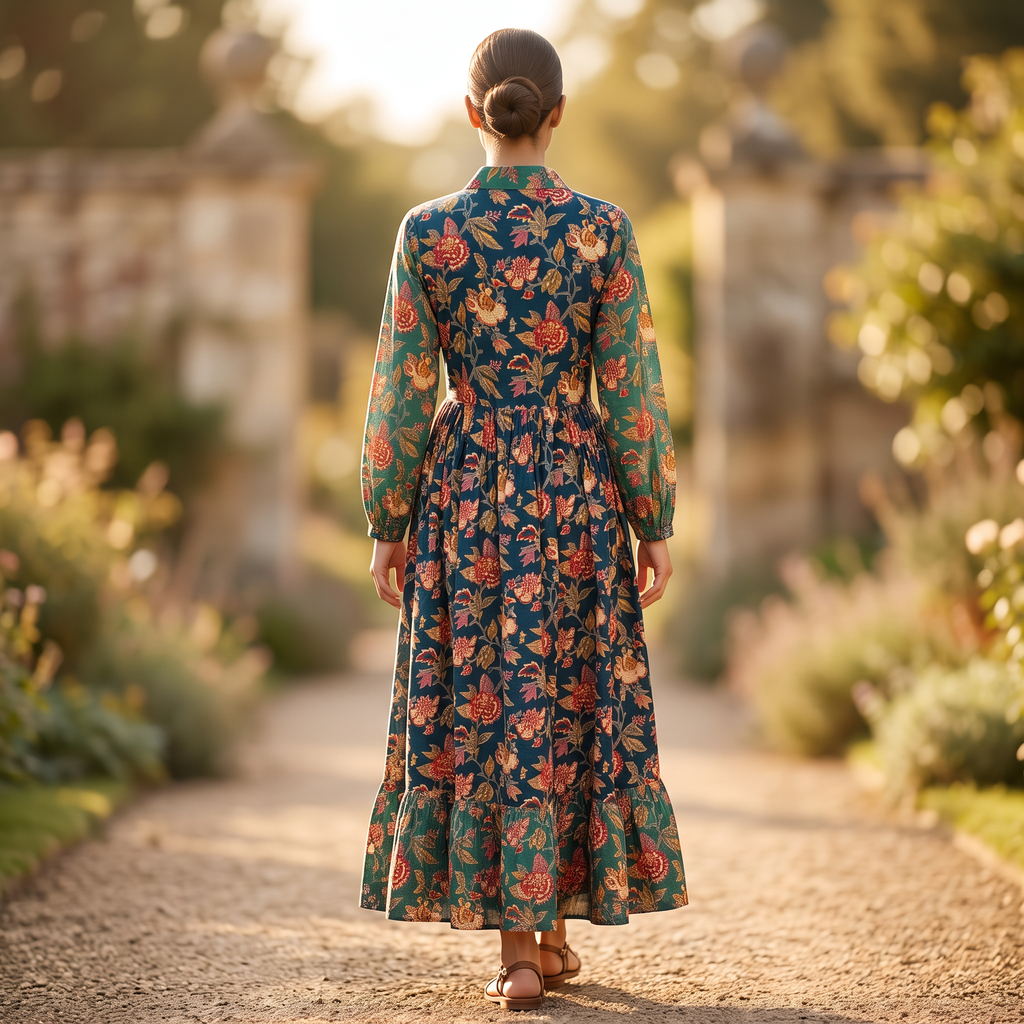 XS-S Bahira Printed Cotton Dress 54" Long Jalabiya With Sheila TN 381