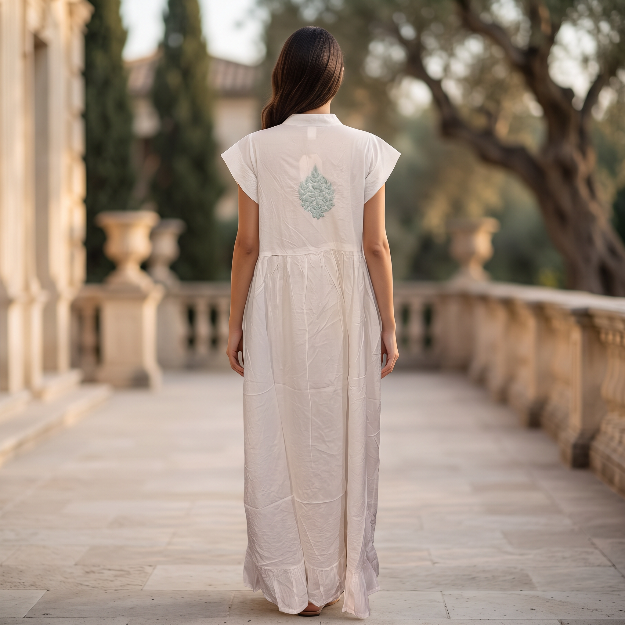 L-XL Amani Embroidery  Cotton Dress 57" Long Jalabiya  TN 382