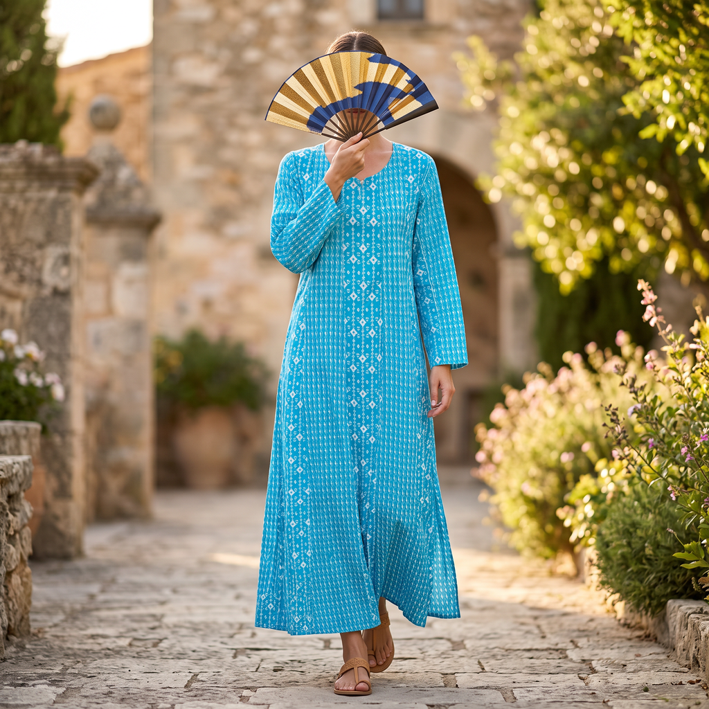 S-M Special Printed Cotton Dress 57" Long Jalabiya With Sheila TN 384