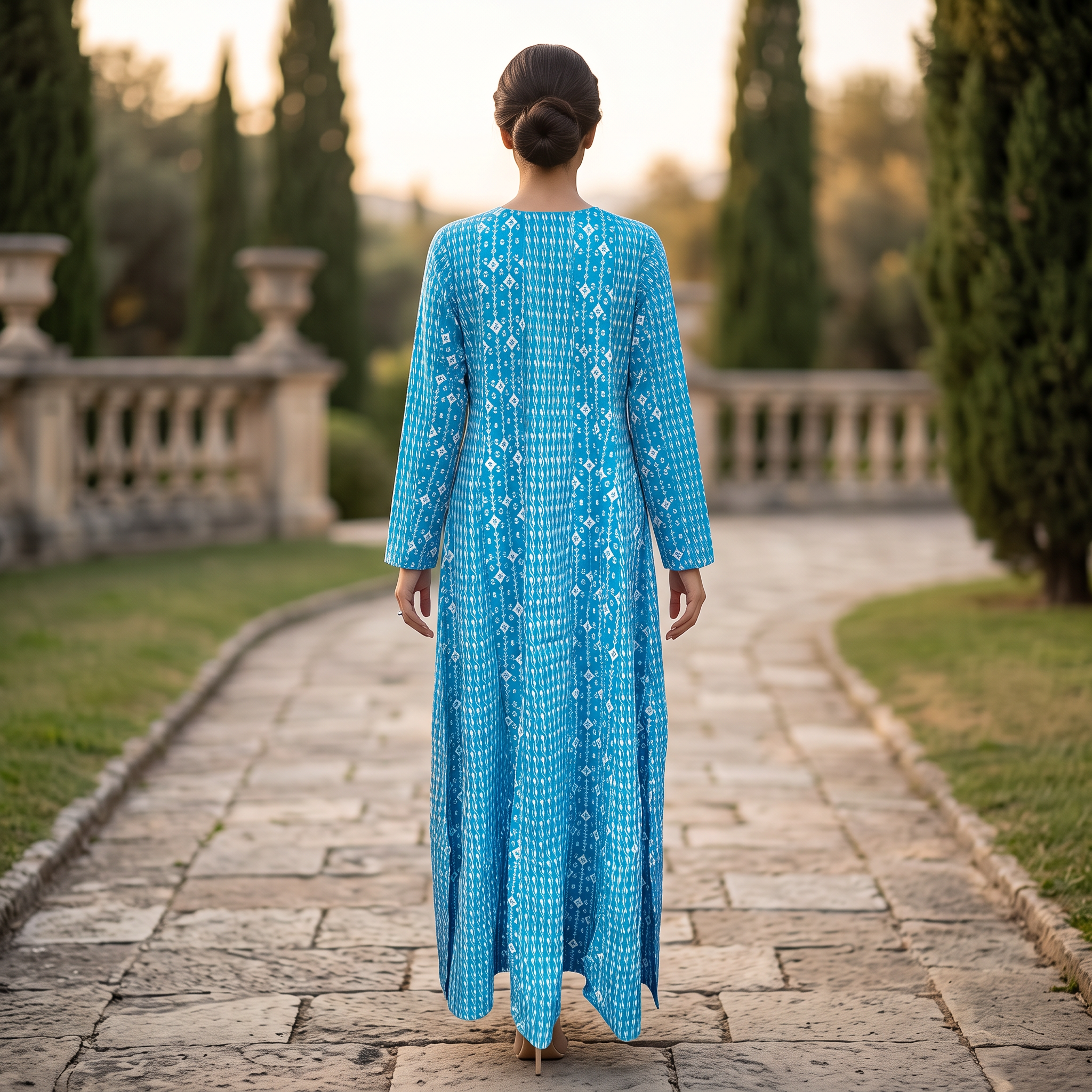 S-M Special Printed Cotton Dress 57" Long Jalabiya With Sheila TN 384