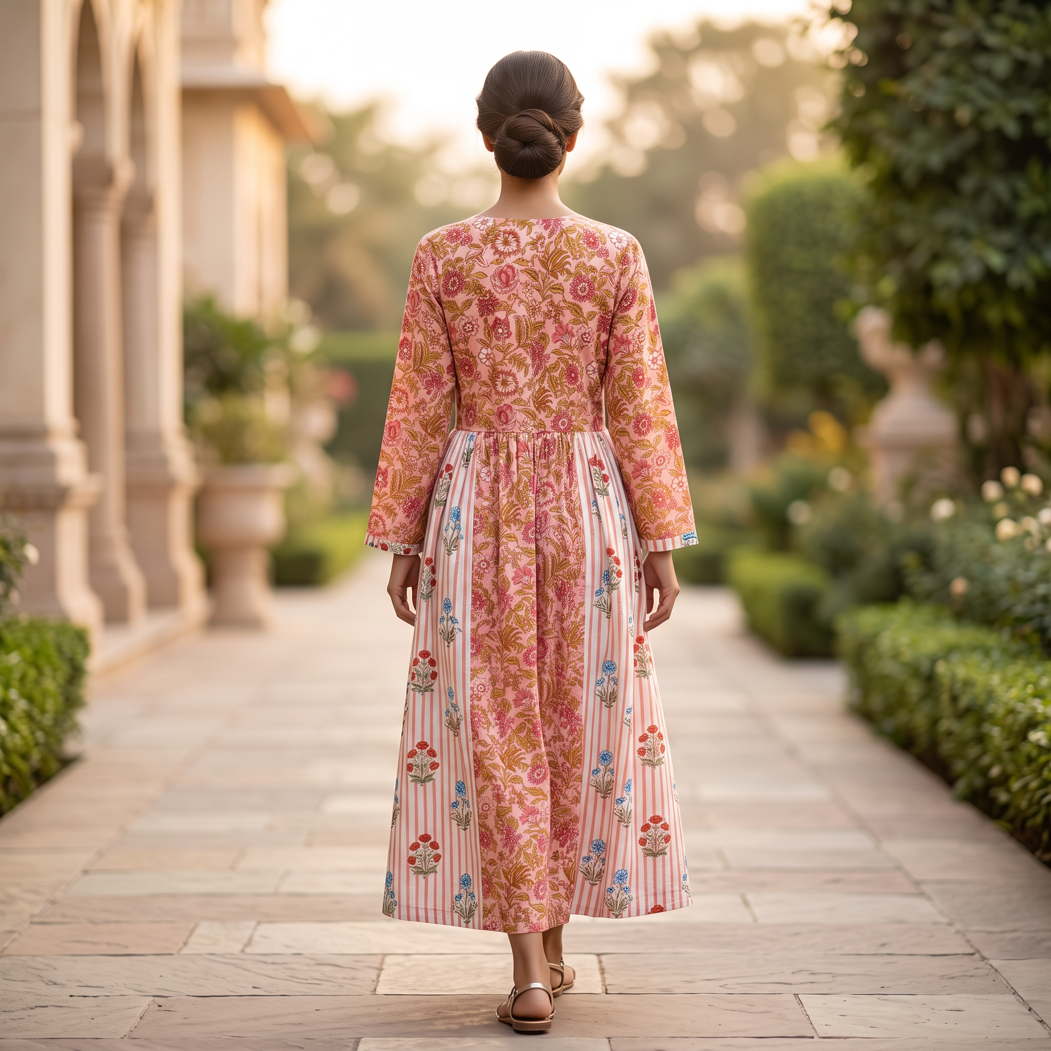 L-XL Heba Printed Cotton Dress 57" Long Jalabiya With Sheila TN 386