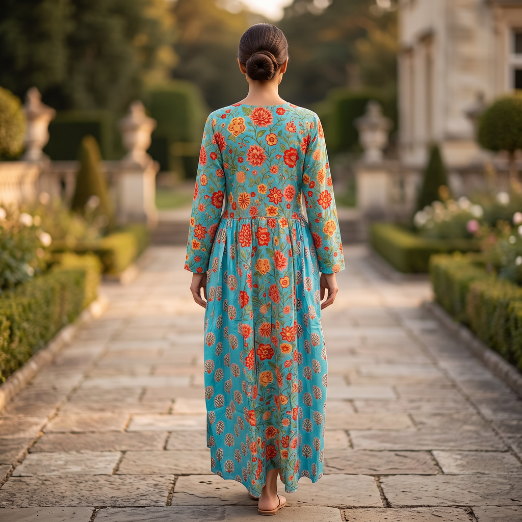 L-XL Heba Printed Cotton Dress 57" Long Jalabiya With Sheila TN 388
