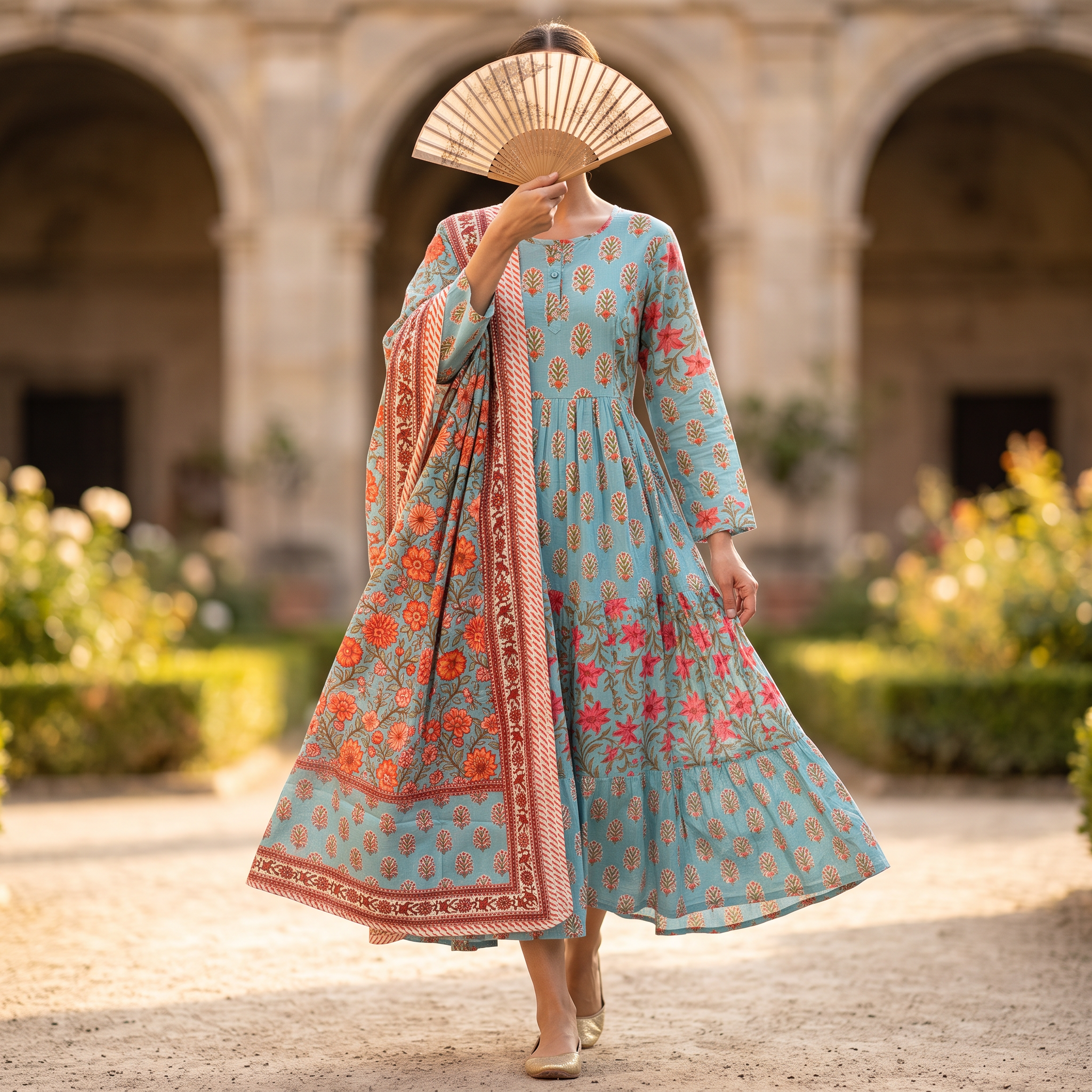 S-M Juhi Printed Cotton Dress 57" Long Jalabiya With Sheila TN 389