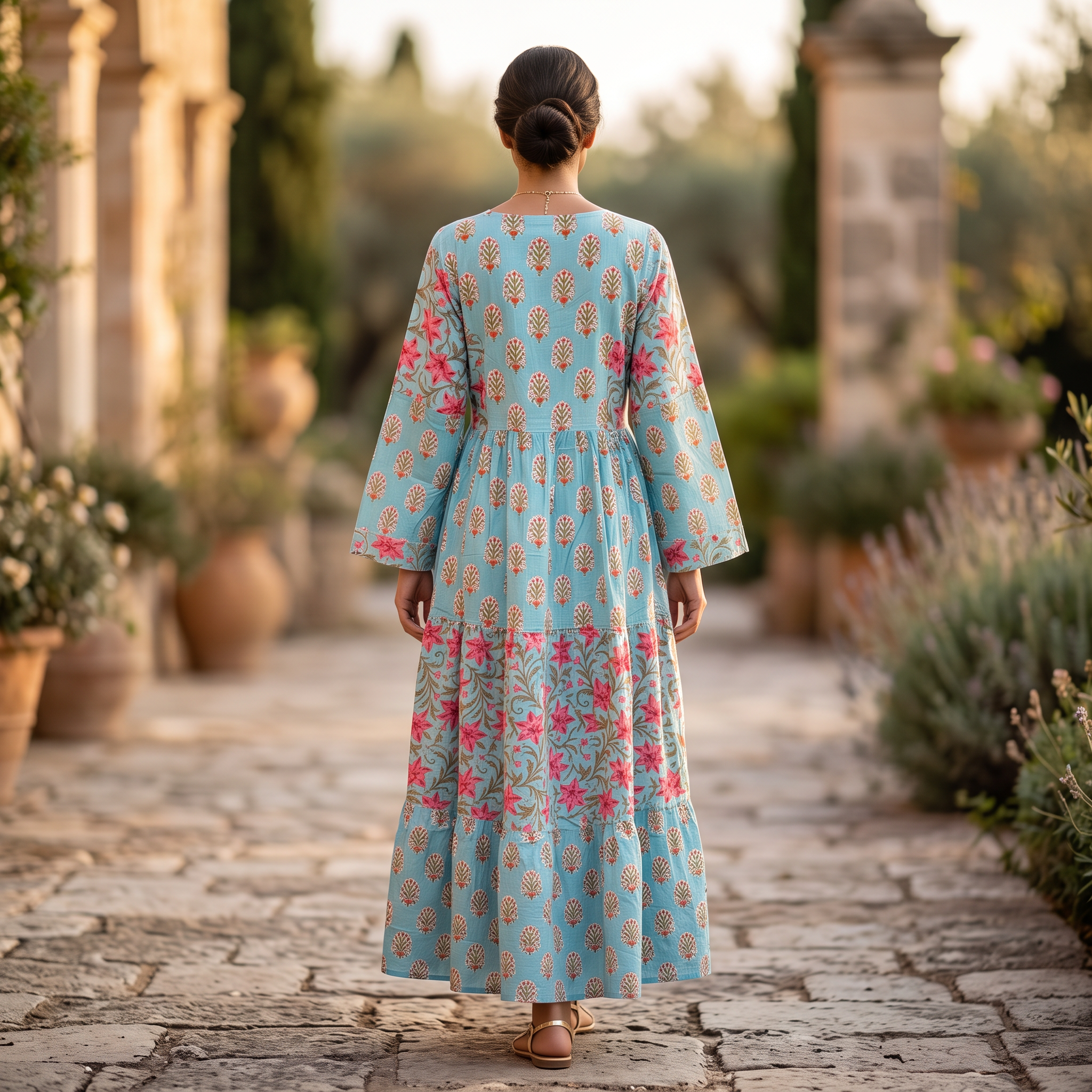 S-M Juhi Printed Cotton Dress 57" Long Jalabiya With Sheila TN 389