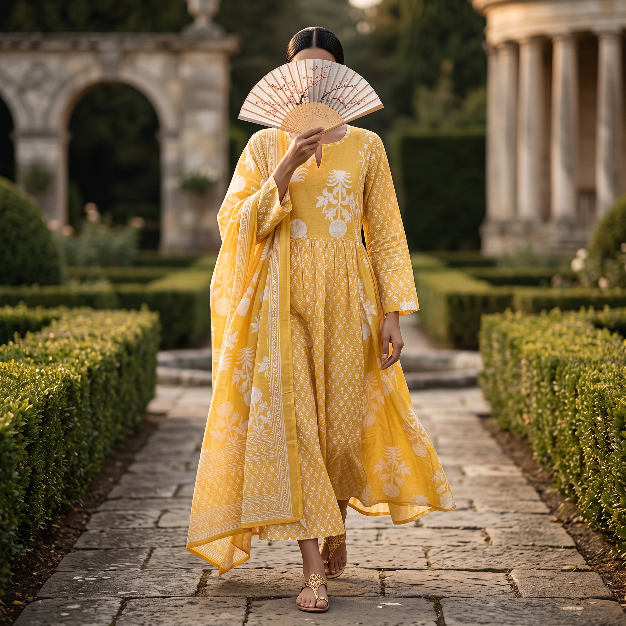 L-XL Heba Printed Cotton Dress 57" Long Jalabiya With Sheila TN 390