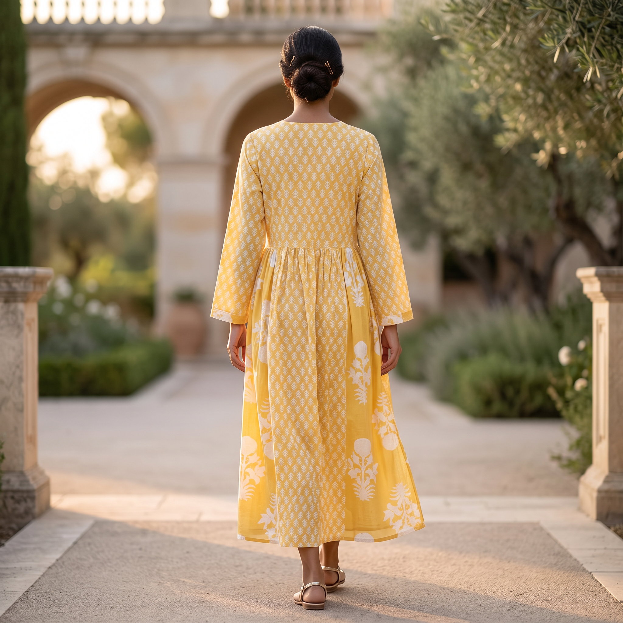 L-XL Heba Printed Cotton Dress 57" Long Jalabiya With Sheila TN 390