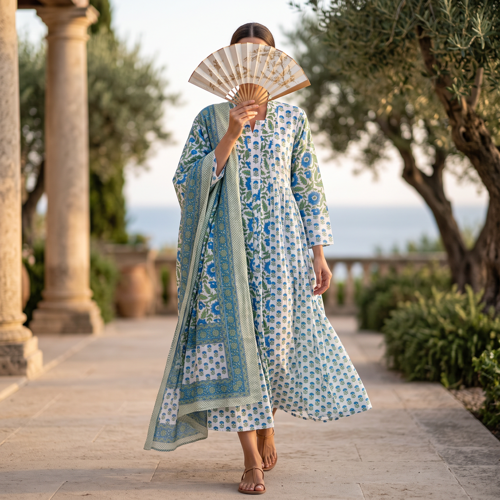 S-M Cotton Abaya & Inner Set With Sheila length 57” Long  TN 445