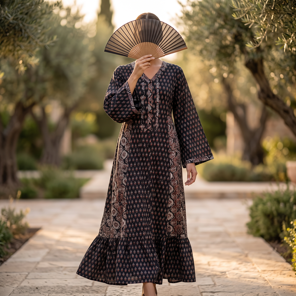 L/XL Tulip Printed Cotton Dress 57" Long Jalabiya TN 457
