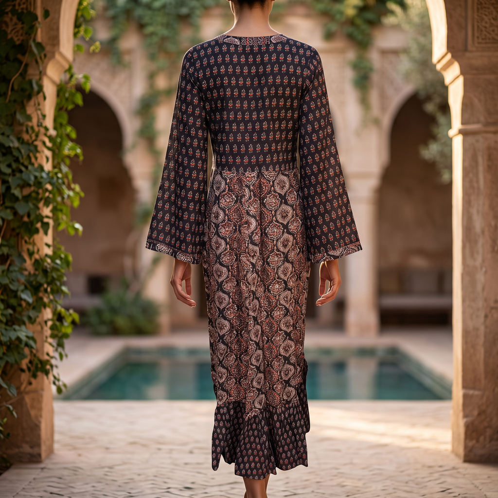 L/XL Tulip Printed Cotton Dress 57" Long Jalabiya TN 457