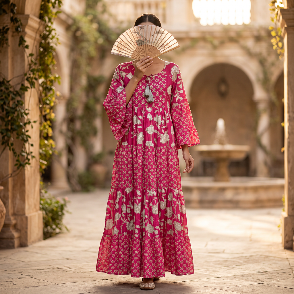 L/XL Gaby Printed Cotton Dress 57" Long Jalabiya TN 458