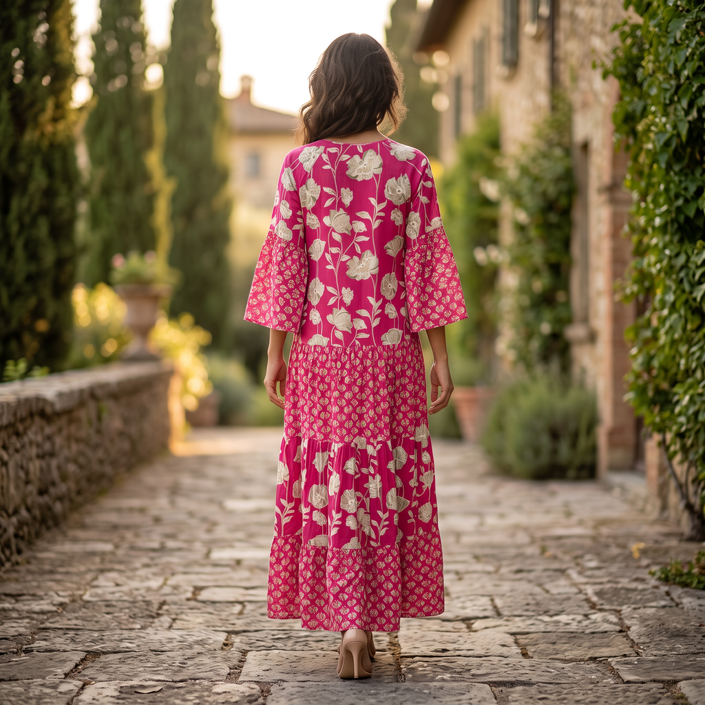 L/XL Gaby Printed Cotton Dress 57" Long Jalabiya TN 458