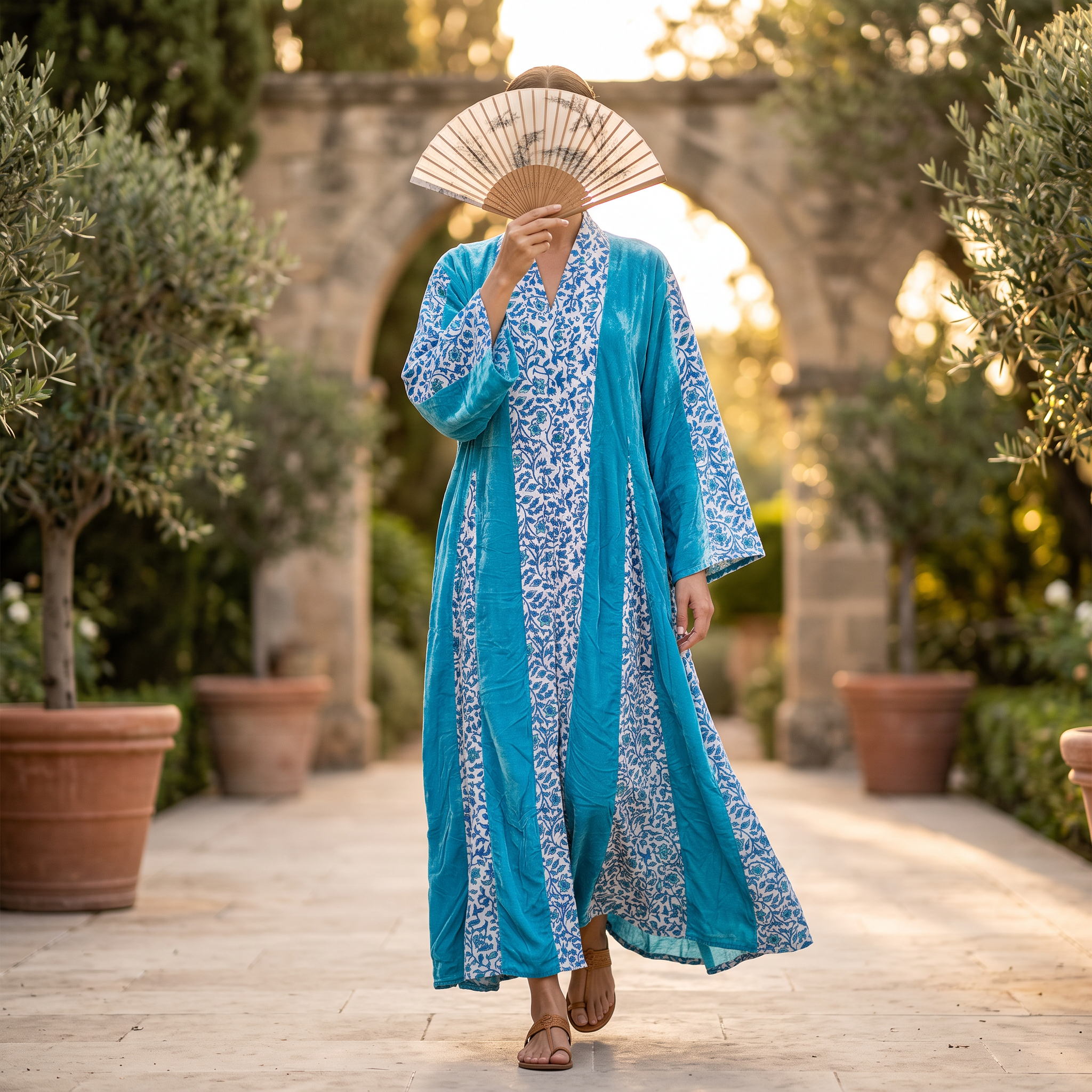 S-M Cotton & Velvet Abaya & Inner Set length 57” Long TN 468