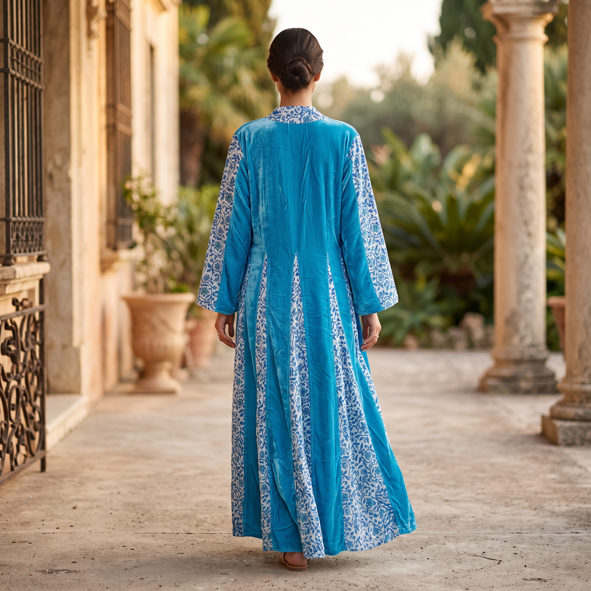 S-M Cotton & Velvet Abaya & Inner Set length 57” Long TN 468
