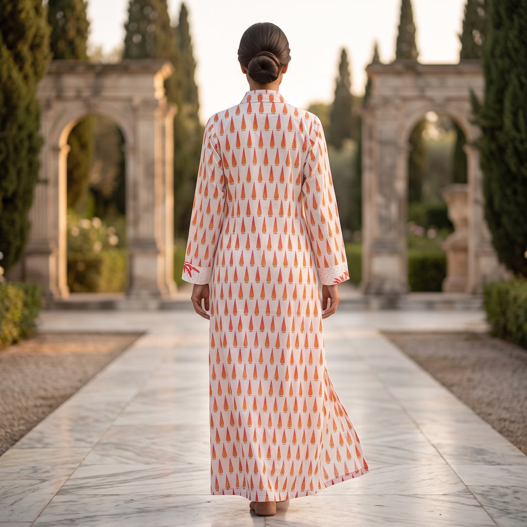 XS/S Crystal Singapore Printed Cotton Dress 54" Long Jalabiya TN 489