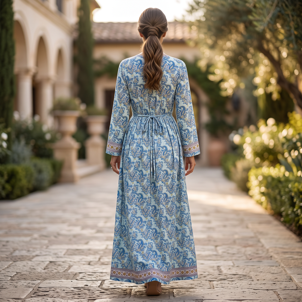 S/M Crystal Bhopali Printed Cotton Dress 57" Long Jalabiya TN 497