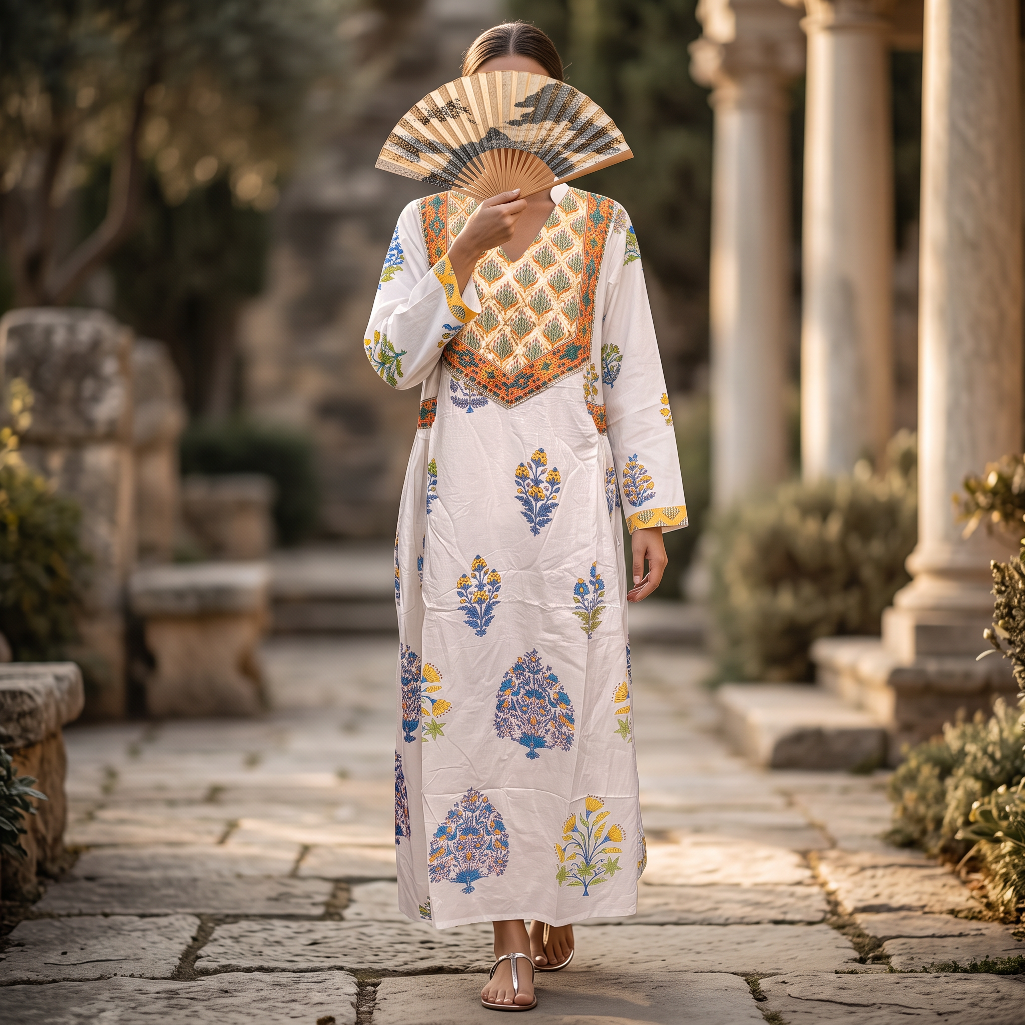 L/XL Arwa Printed Cotton Dress 57" Long Jalabiya TN 502