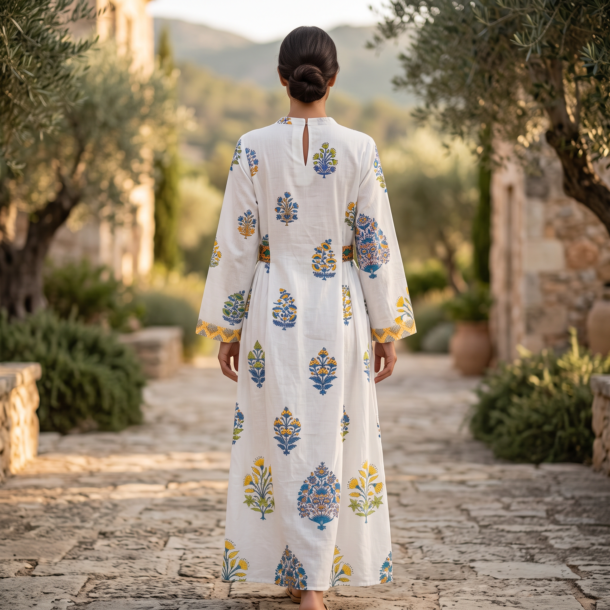 L/XL Arwa Printed Cotton Dress 57" Long Jalabiya TN 502