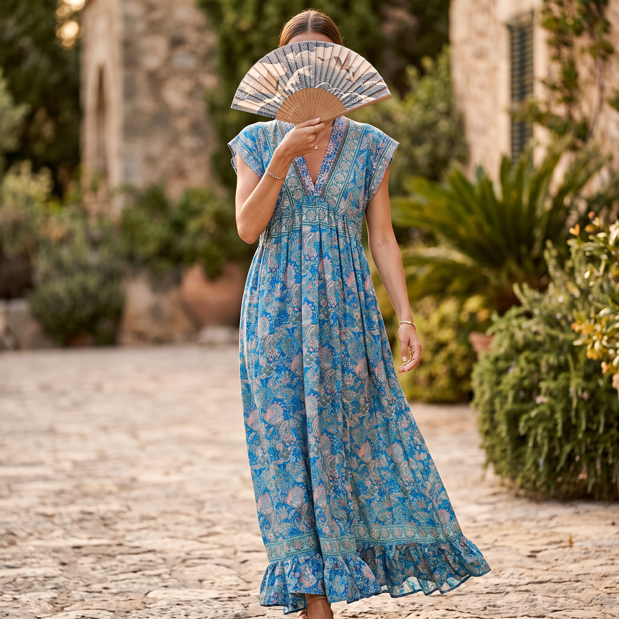 L/XL Amani Silk Printed Cotton Dress 57" Long Jalabiya TN 503