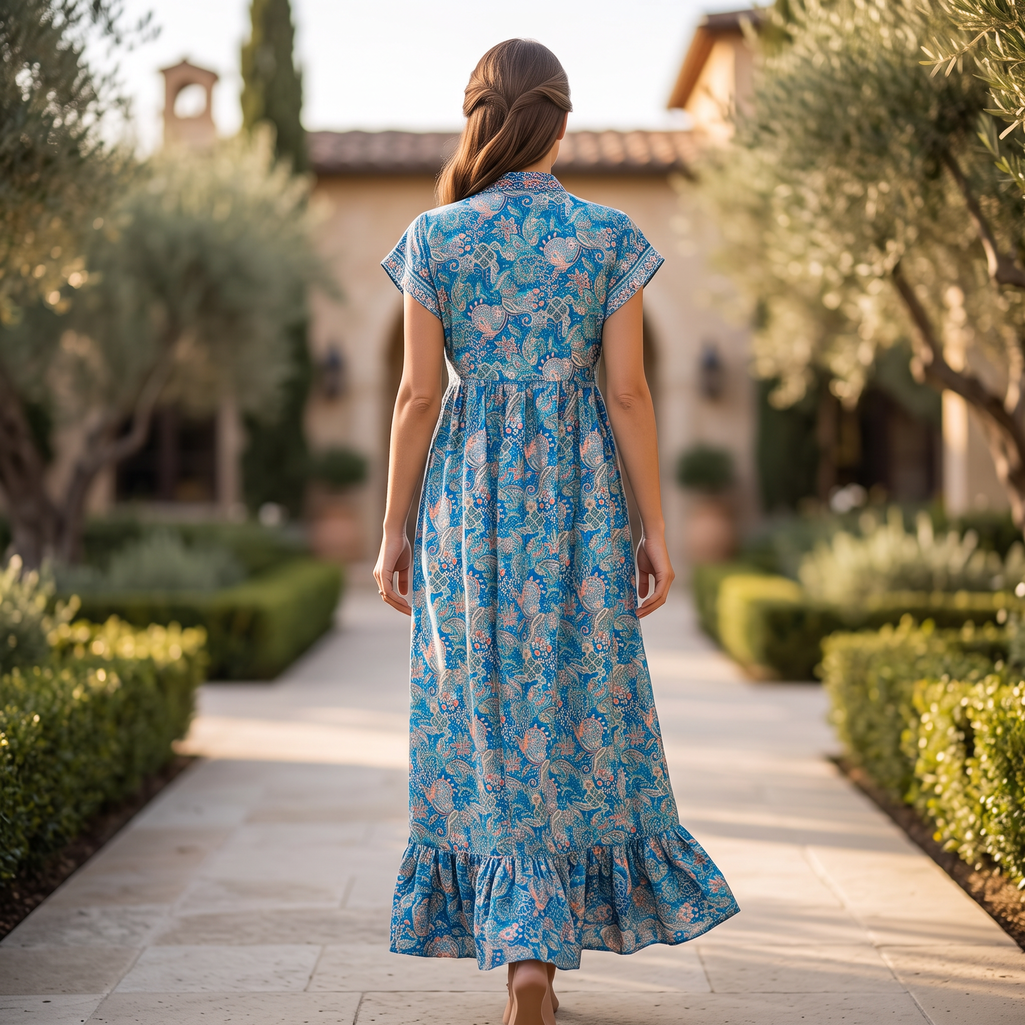 L/XL Amani Silk Printed Cotton Dress 57" Long Jalabiya TN 503
