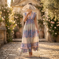 XS/S Amani Silk Printed Cotton Dress 54" Long Jalabiya TN 504