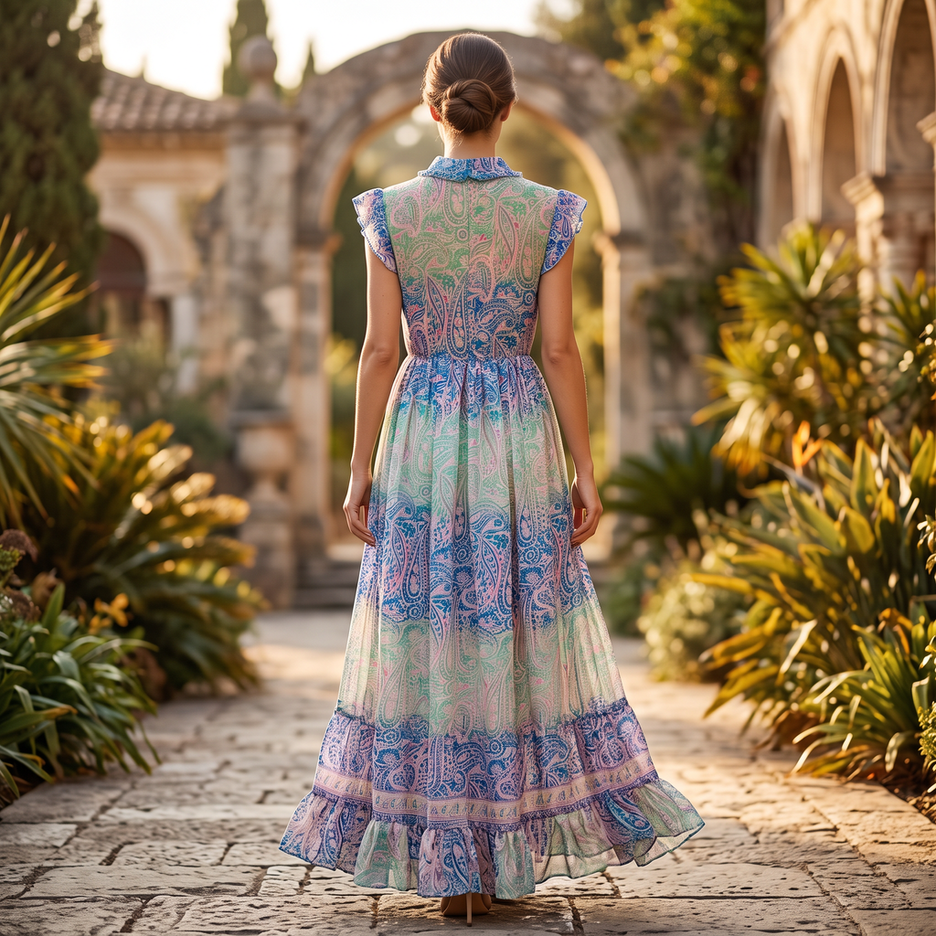 L/XL Amani Silk Printed Cotton Dress 57" Long Jalabiya TN 505
