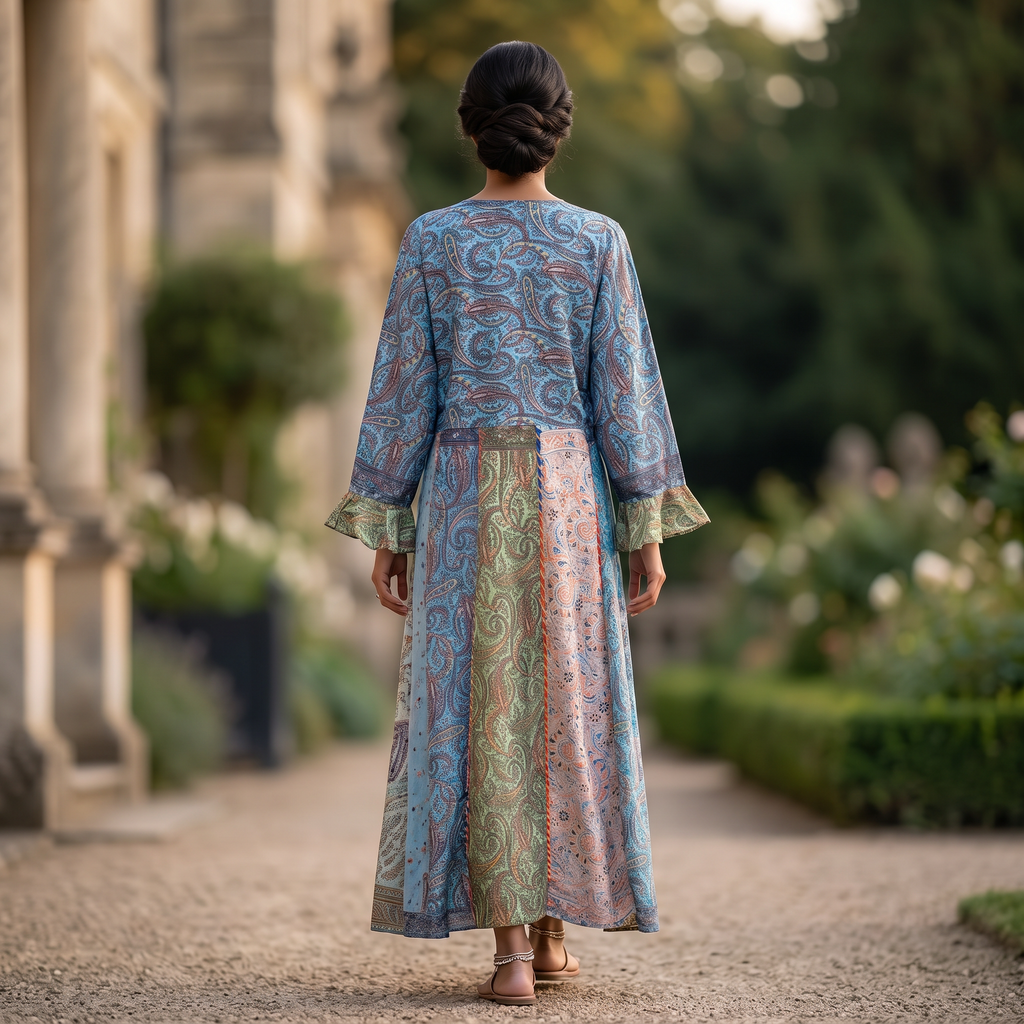 L-XL Special Poly Silk Printed Cotton Dress 57" Long Jalabiya TN 517