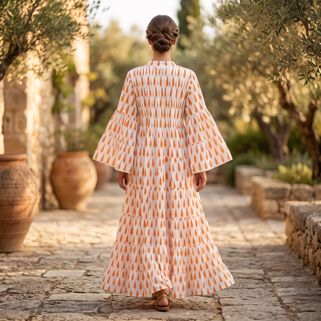XS-S Halisa Printed Cotton Dress 54" Long Jalabiya TN 519