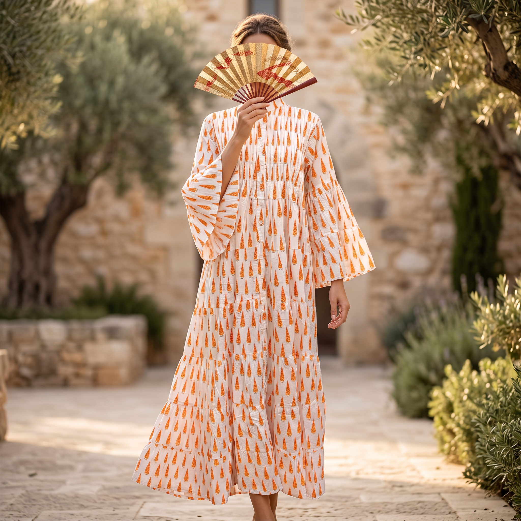 XS-S Halisa Printed Cotton Dress 54" Long Jalabiya TN 519