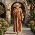 L-XL Halisa Printed Cotton Dress 57" Long Jalabiya TN 523
