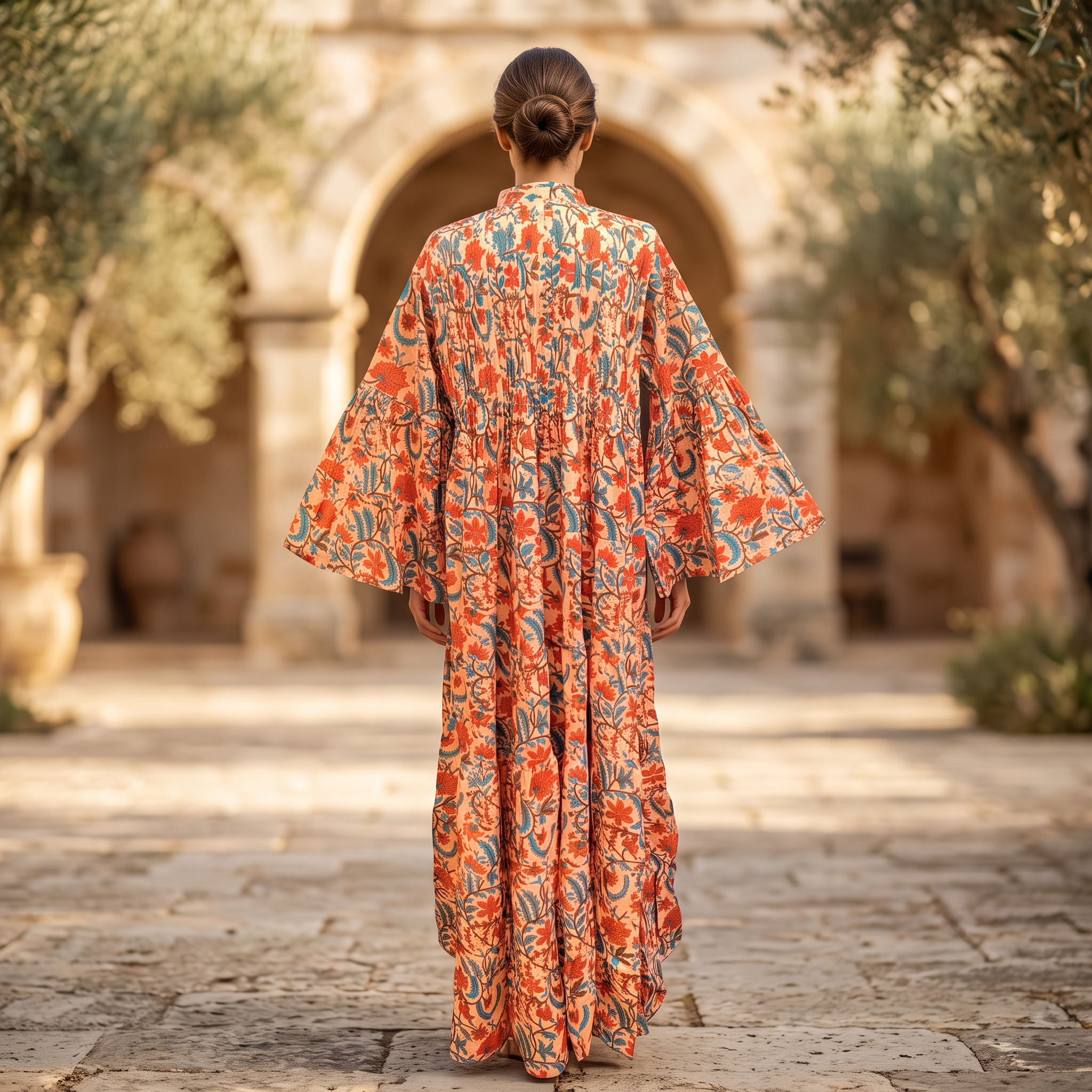 L-XL Halisa Printed Cotton Dress 57" Long Jalabiya TN 523