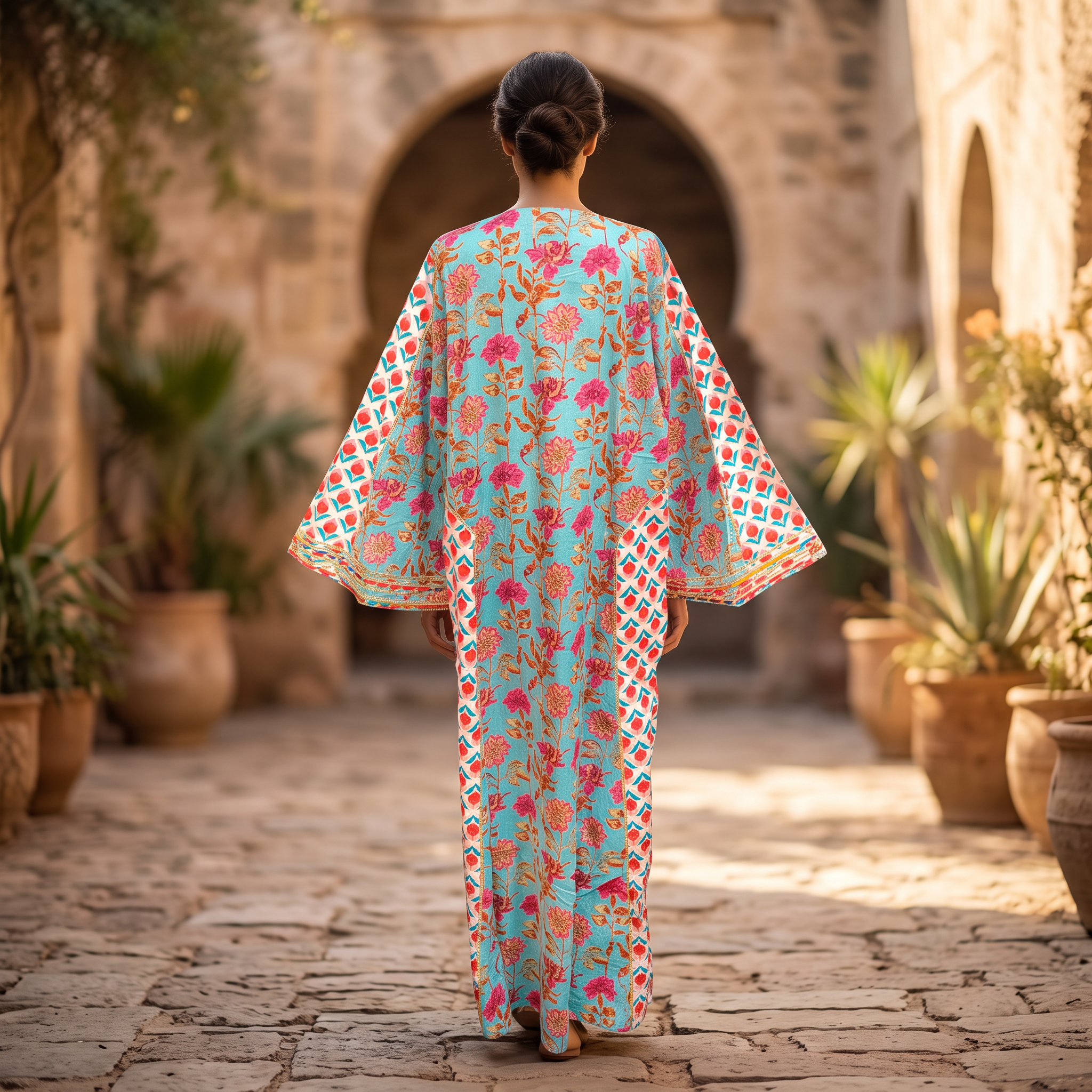 2XL-3XL Malaysia Printed Cotton Dress 57" Long Jalabiya TN 535