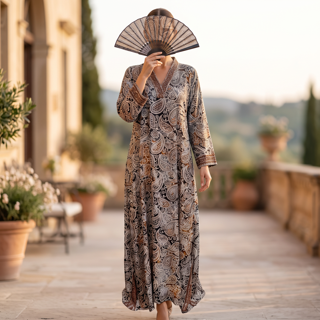 S/M Teena Silk Printed Cotton Dress 57" Long Jalabiya TN 536