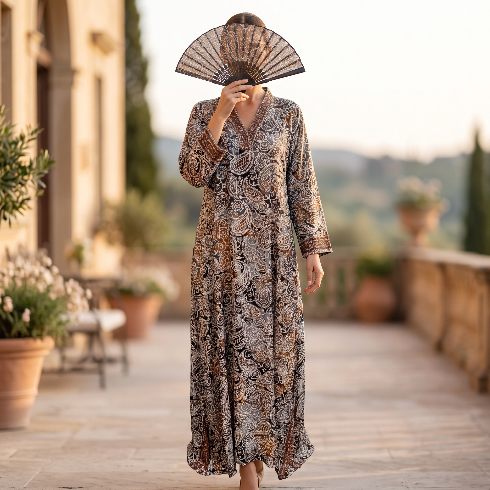 S/M Teena Silk Printed Cotton Dress 57" Long Jalabiya TN 536