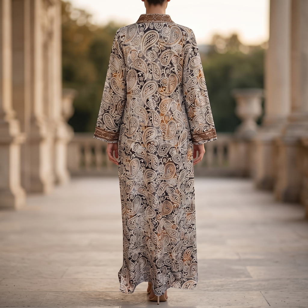S/M Teena Silk Printed Cotton Dress 57" Long Jalabiya TN 536