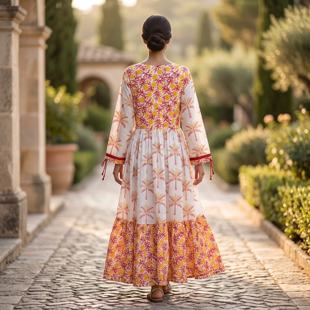 2XL/3XL Zahida Printed Cotton Dress 57" Long Jalabiya TN 542