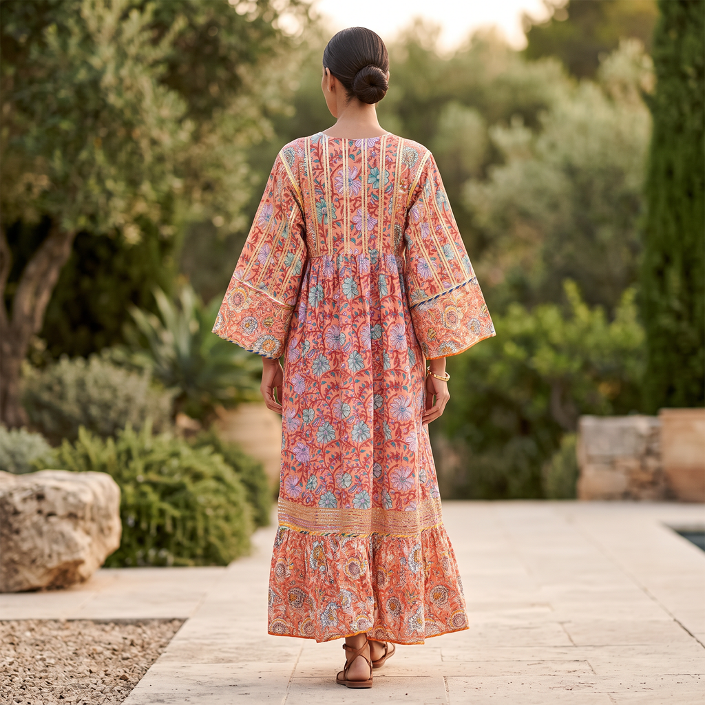 S/M Ebrah Printed Cotton Dress 57" Long Jalabiya TN 543