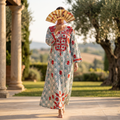 S/M Fahar Embroidery Printed Cotton Dress 57" Long Jalabiya TN 544