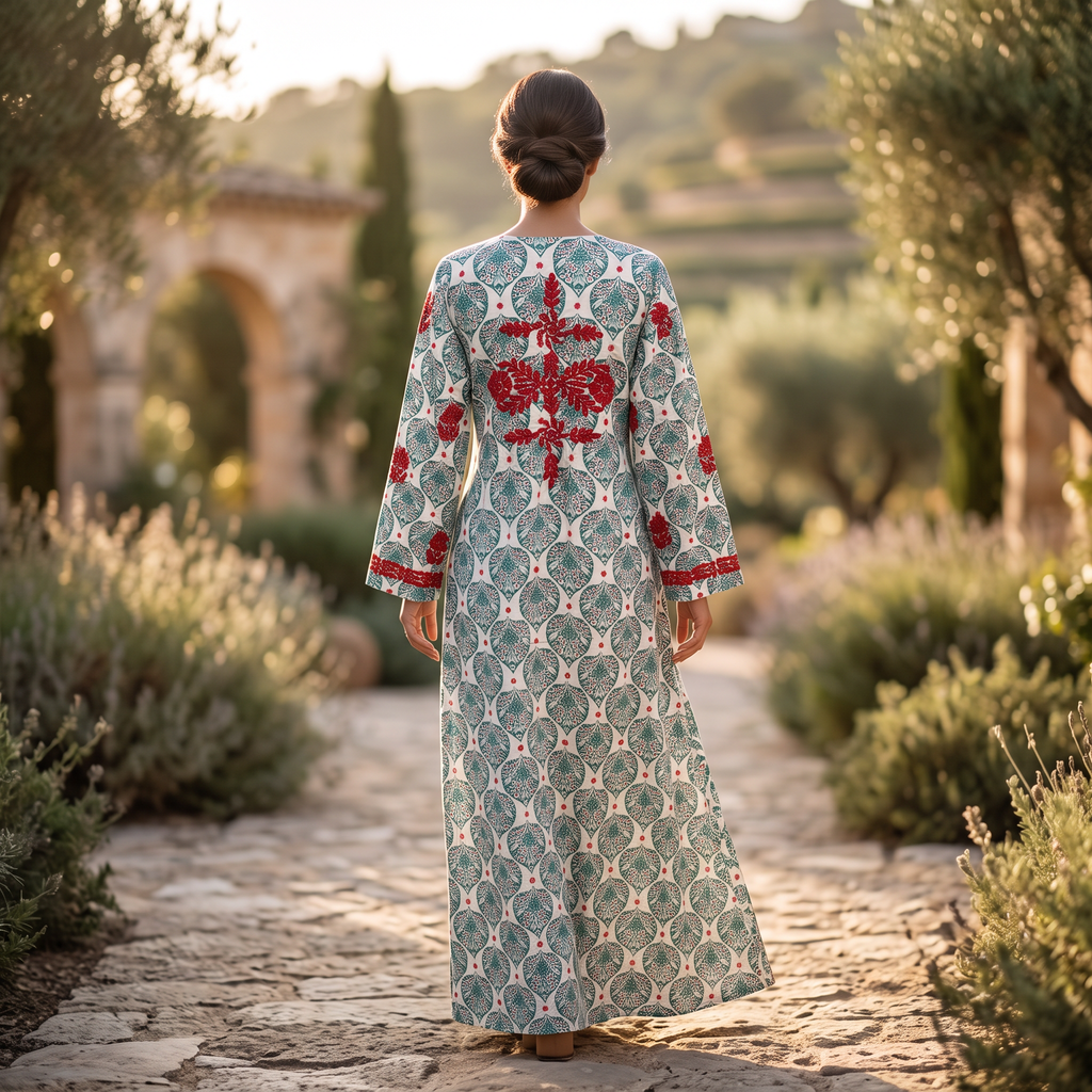 S/M Fahar Embroidery Printed Cotton Dress 57" Long Jalabiya TN 544