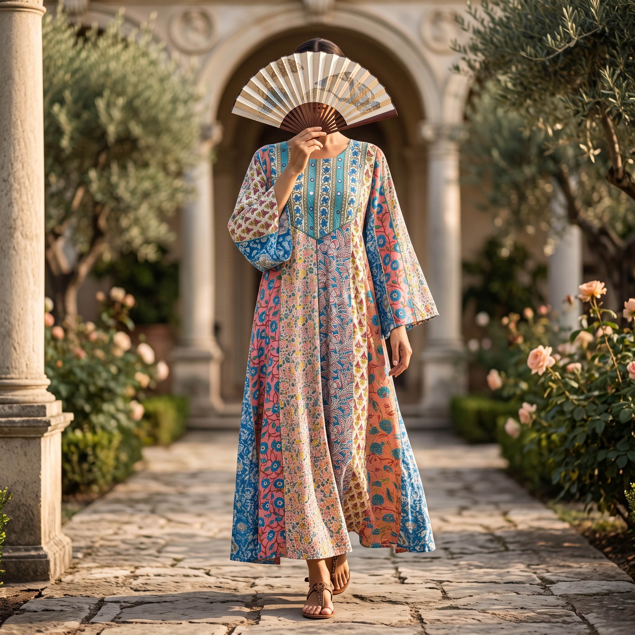 S/M Malaysia Printed Cotton Dress 57" Long Jalabiya  TN 545