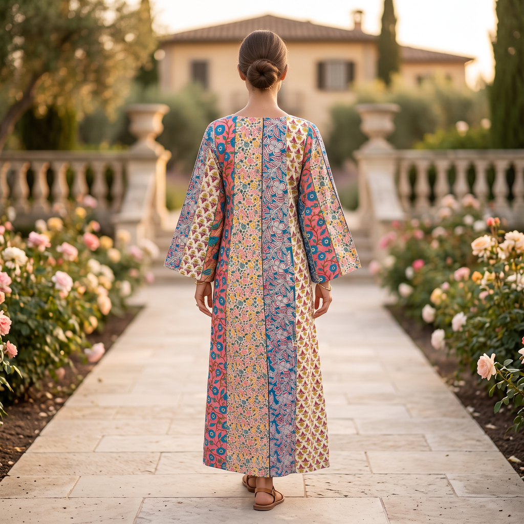 S/M Malaysia Printed Cotton Dress 57" Long Jalabiya  TN 545