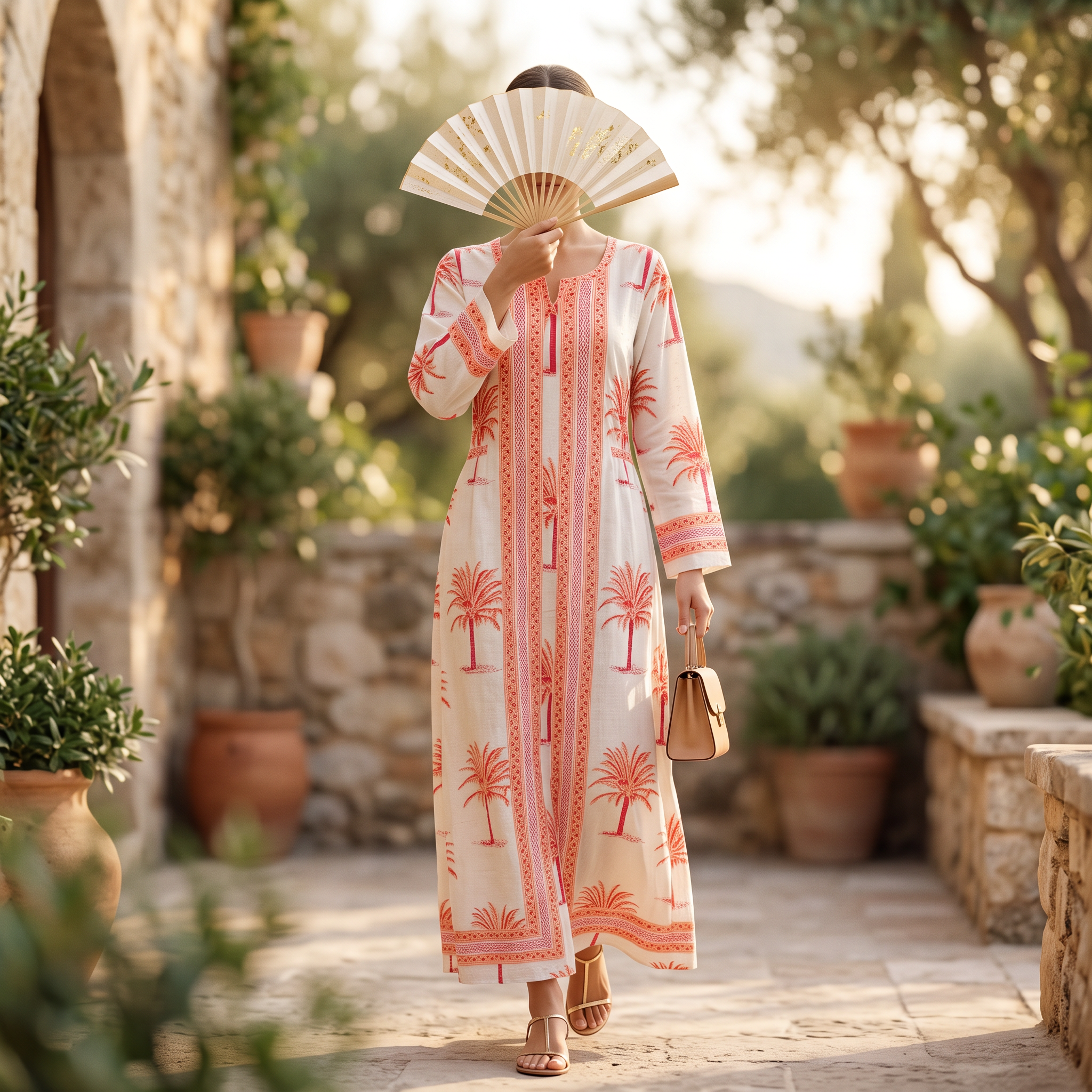 S/M Crystal Bhopali Printed Cotton Dress 57" Long Jalabiya  TN 548