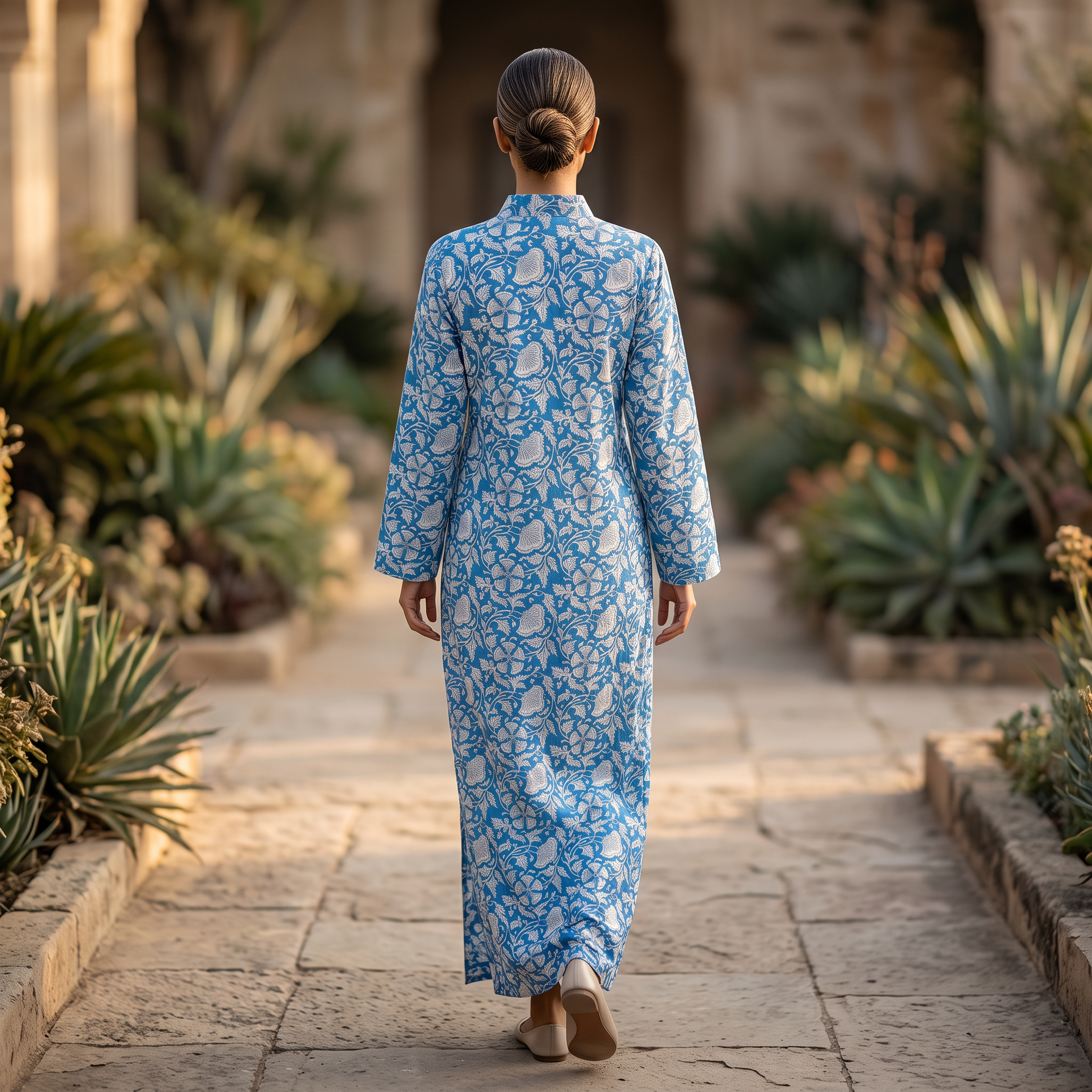 S/M Crystal Teena Printed Cotton Dress 57" Long Jalabiya TN 550